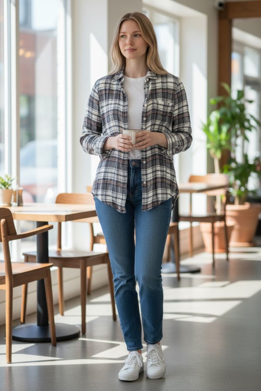 LUCKY BRAND Top Size S White Plaid Long Sleeve Button Up Shirt